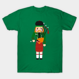 Scottish Bagpiper Nutcracker Christmas Print T-Shirt